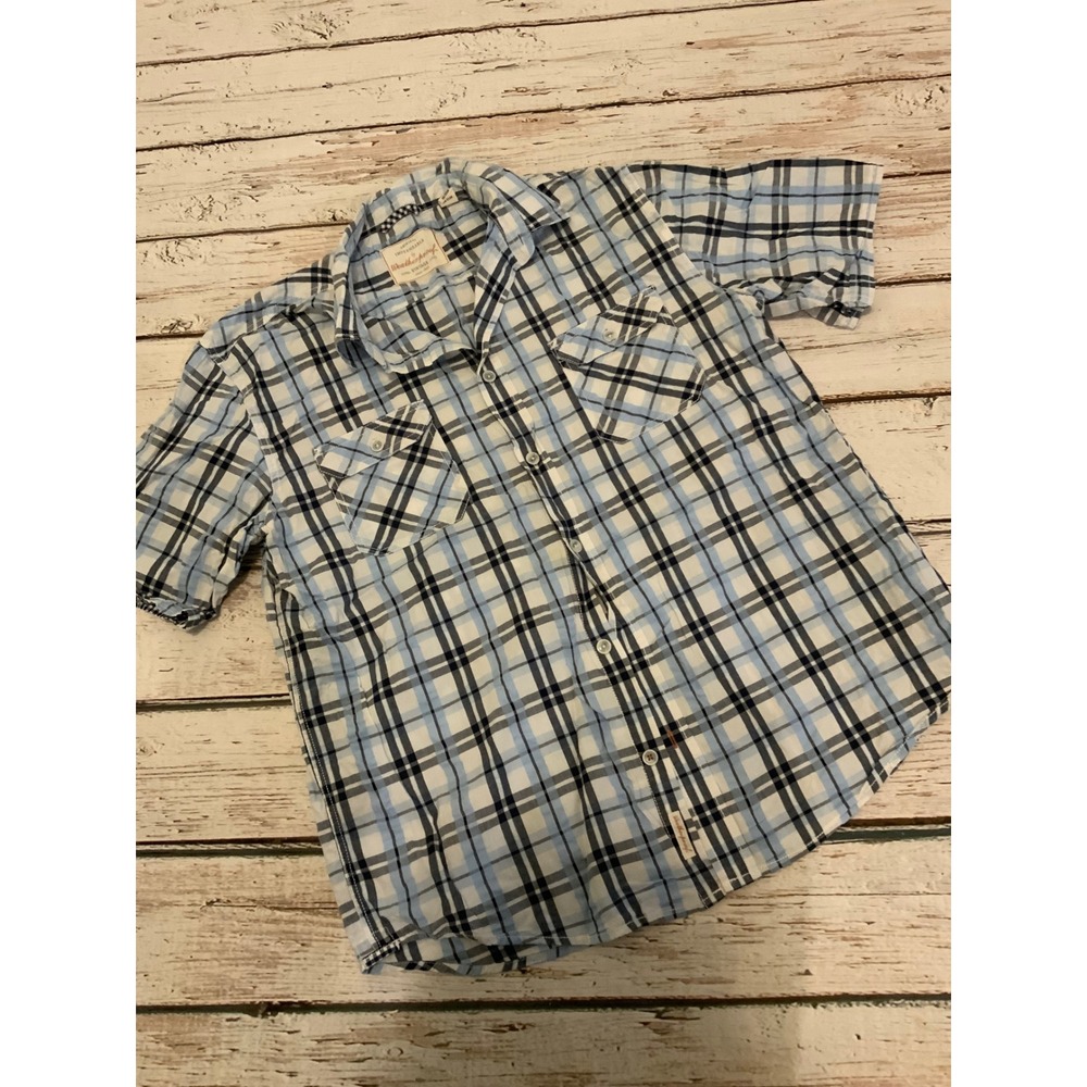 Weatherproof Vintage Mens Large Blue Plaid Short Sleeve Button Down Shirt Pocket